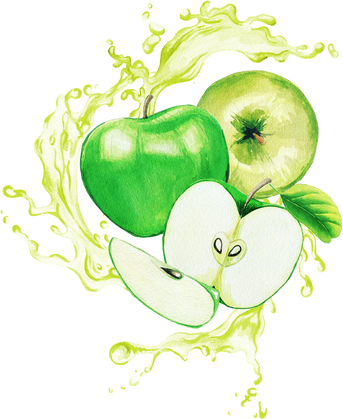 Green Apples in the Splash of Light Green Juice